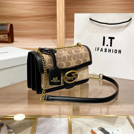 Designer Crossbody Bag  Colorblock Pattern With Gold Chain - Product detail 9