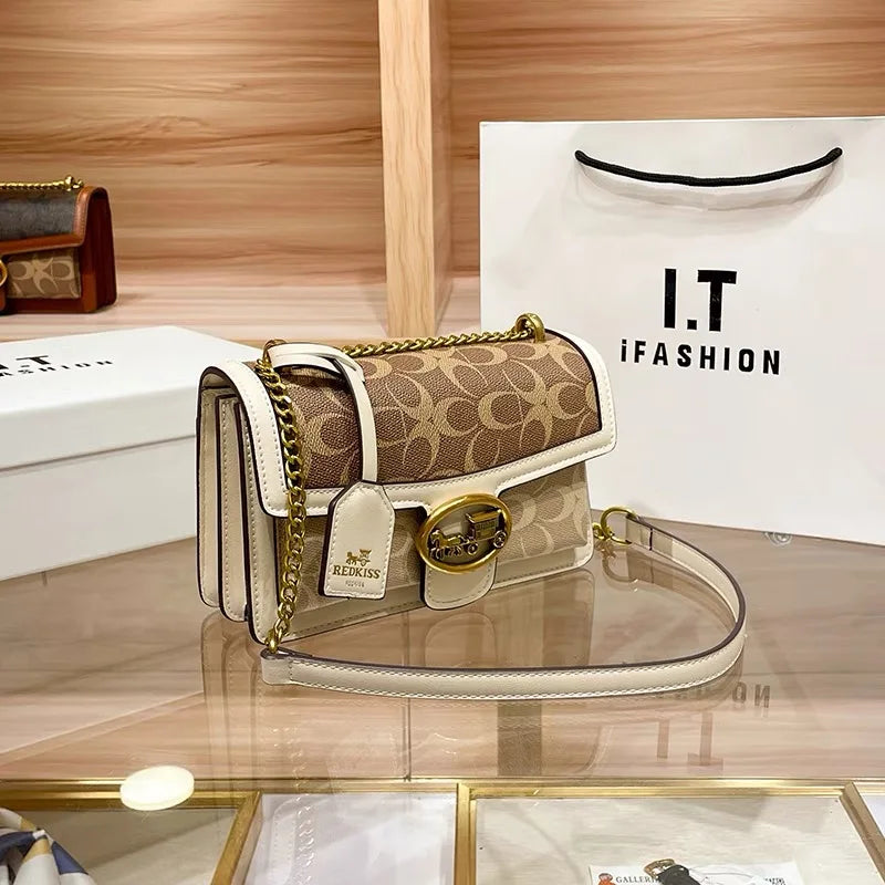 Designer Crossbody Bag  Colorblock Pattern With Gold Chain - Product detail 10