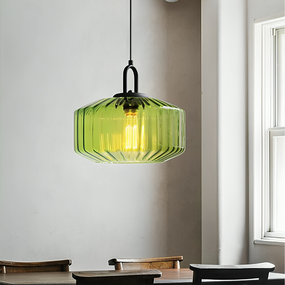 Modern Glass Pendant Light  Geometric Green Shade Design - Product showcase