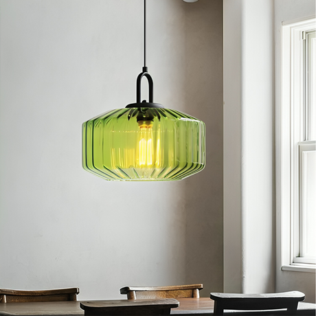 Modern Glass Pendant Light  Geometric Green Shade Design - Product showcase