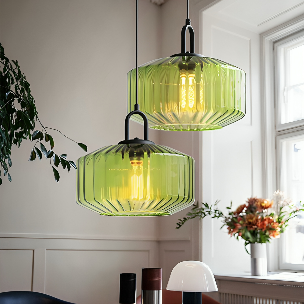 Modern Glass Pendant Light  Geometric Green Shade Design - Product example