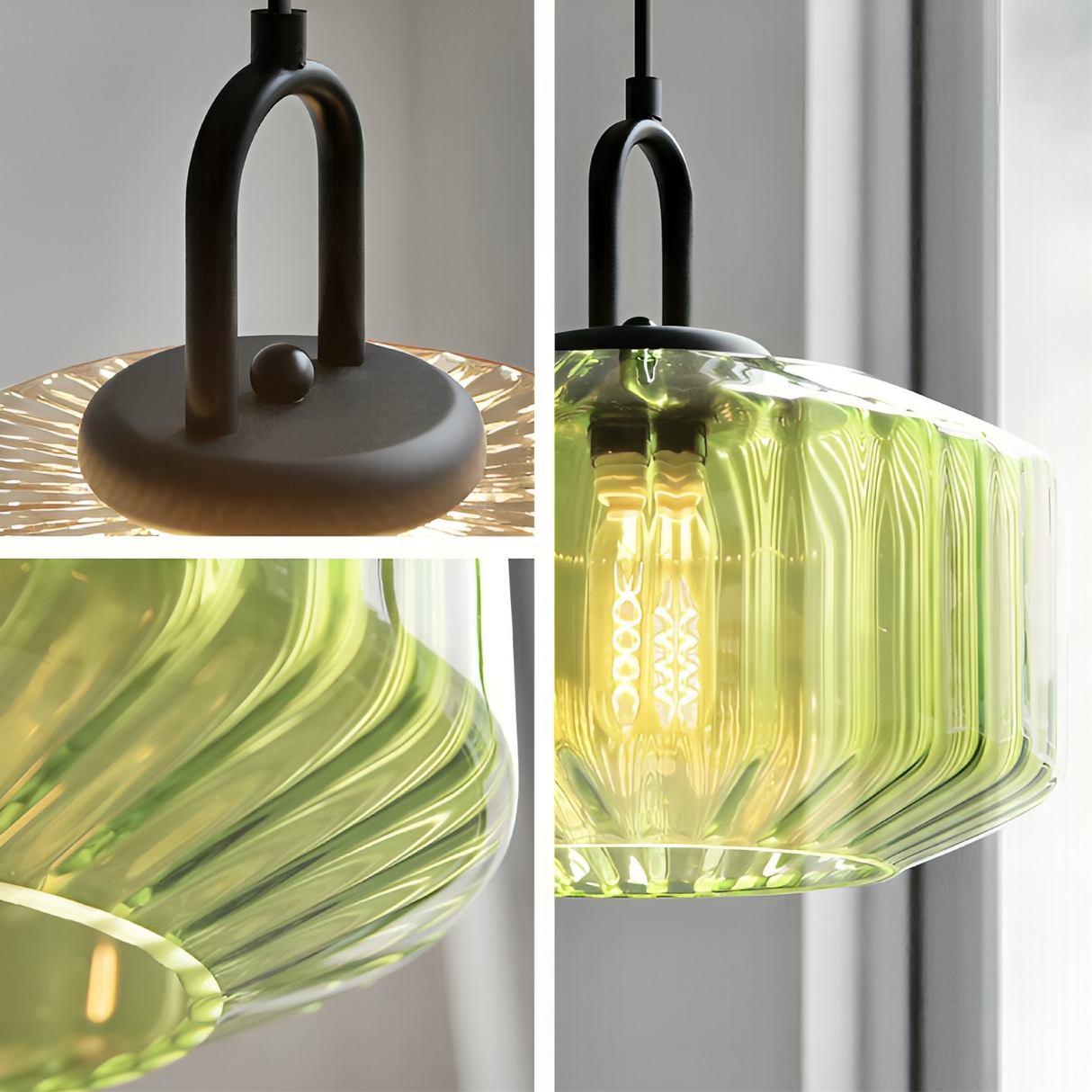Modern Glass Pendant Light  Geometric Green Shade Design - Product detail 6