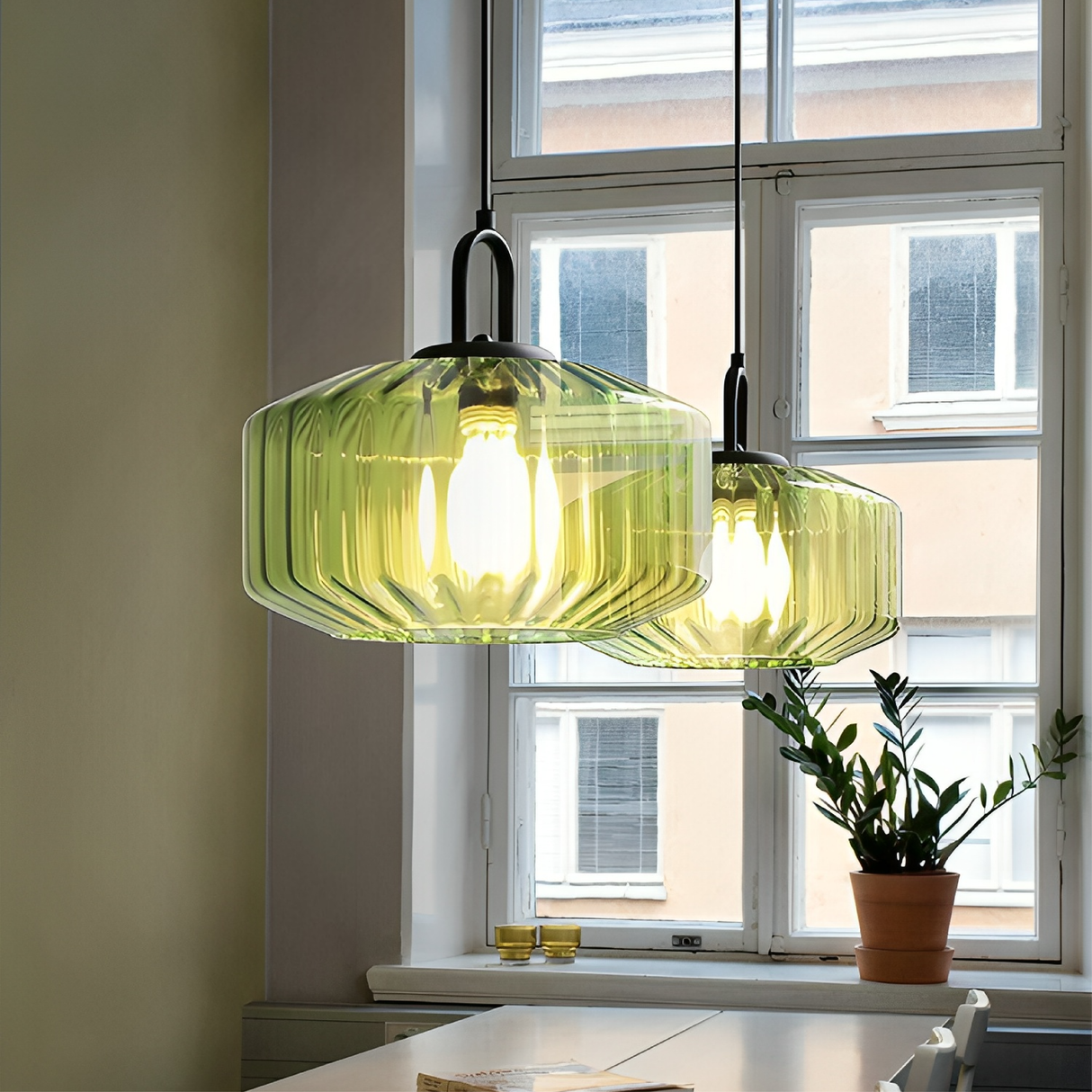 Modern Glass Pendant Light  Geometric Green Shade Design - Product detail 8