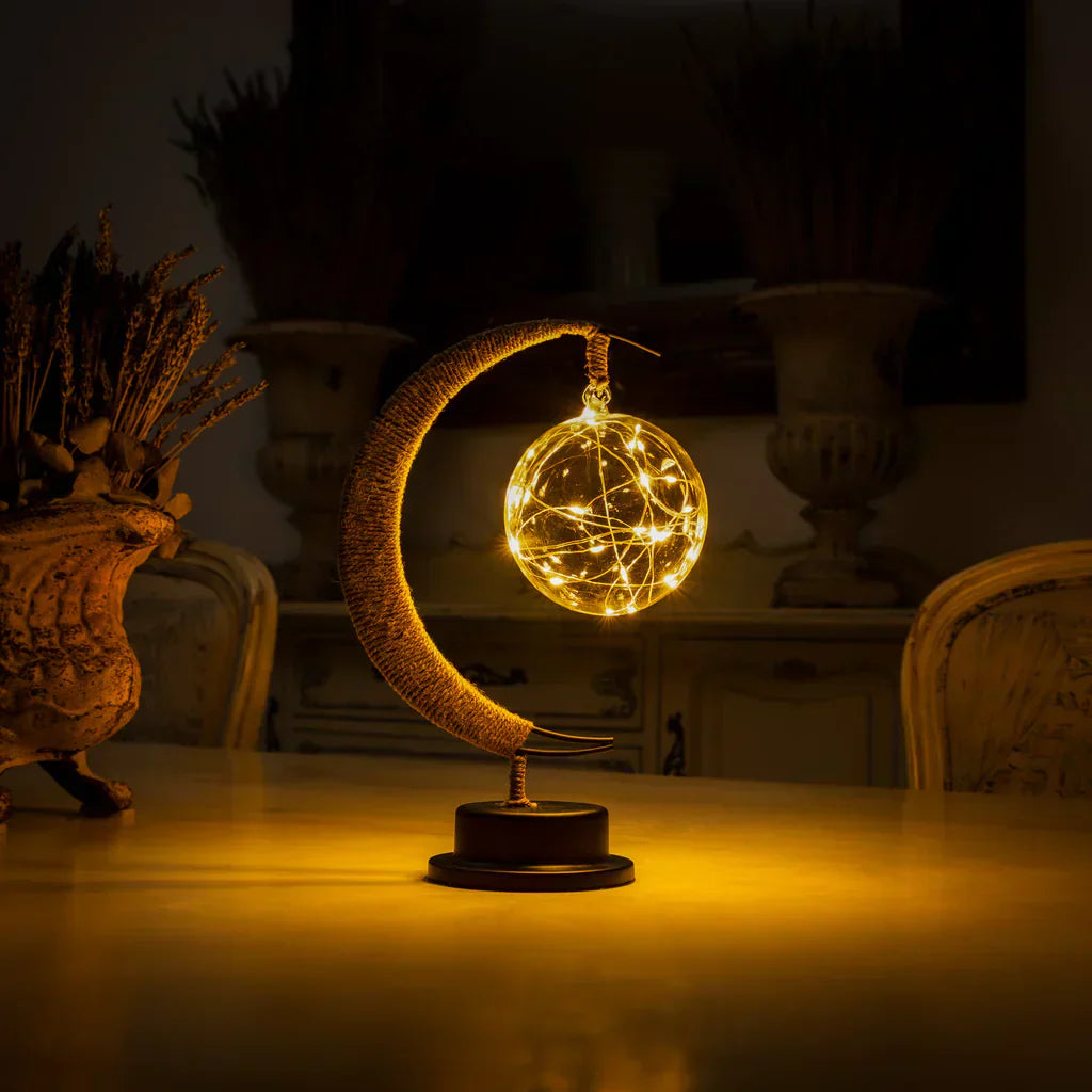 Crescent Moon Table Lamp  Glass Globe LED Night Light - Detailed view