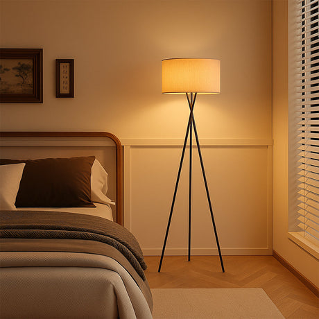 Modern Tripod Floor Lamp  Fabric Shade with Metal Base - Product showcase