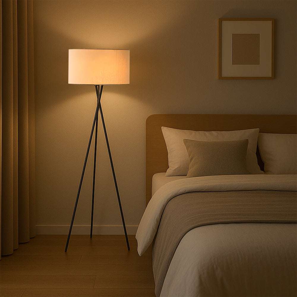 Modern Tripod Floor Lamp  Fabric Shade with Metal Base - Product example