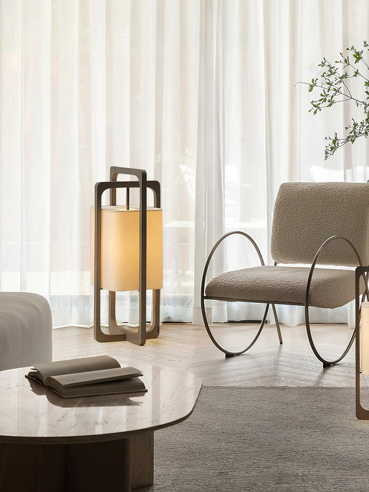 Modern Table Lamp  Dark Walnut Frame with Cotton Shade - Product detail 13