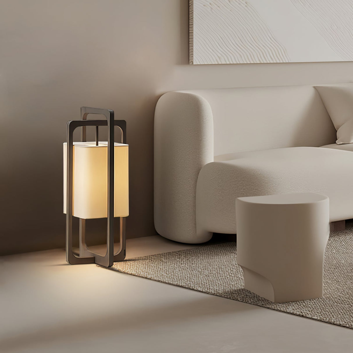 Modern Table Lamp  Dark Walnut Frame with Cotton Shade - Product detail 16
