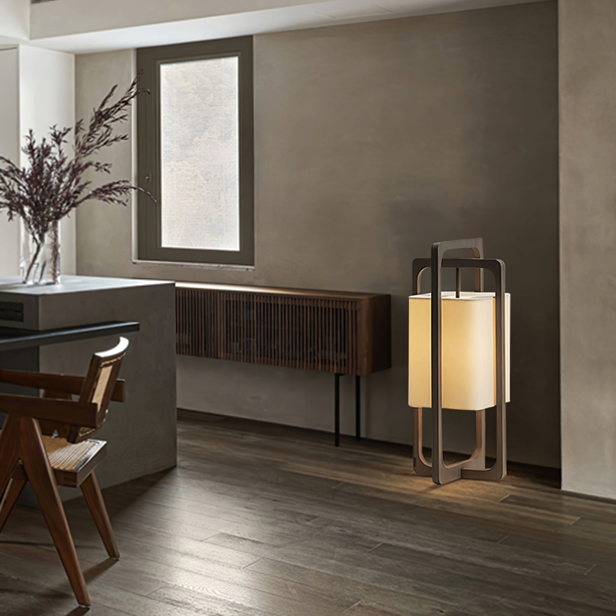 Modern Table Lamp  Dark Walnut Frame with Cotton Shade - Product detail 17