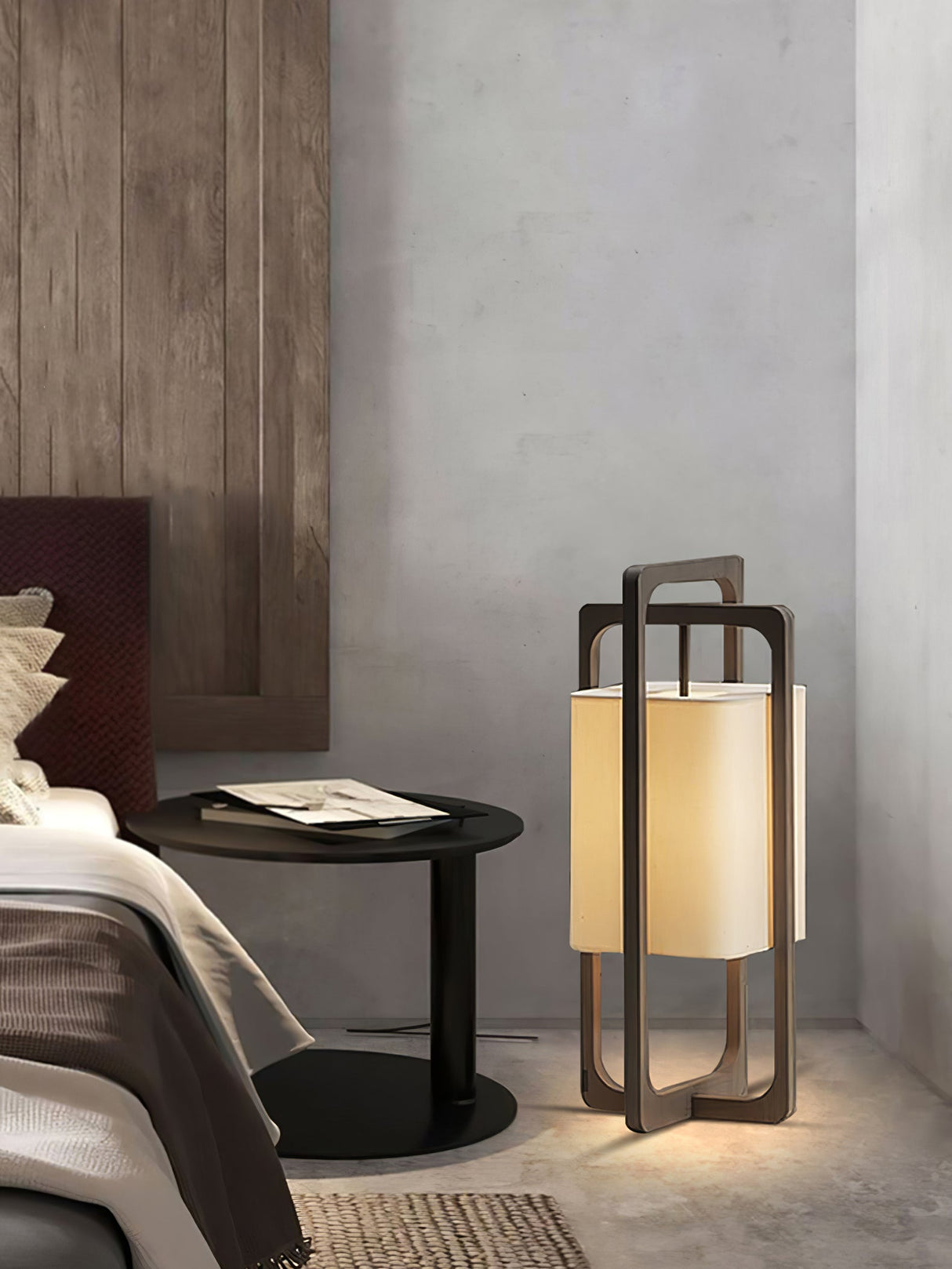 Modern Table Lamp  Dark Walnut Frame with Cotton Shade - Product detail 6