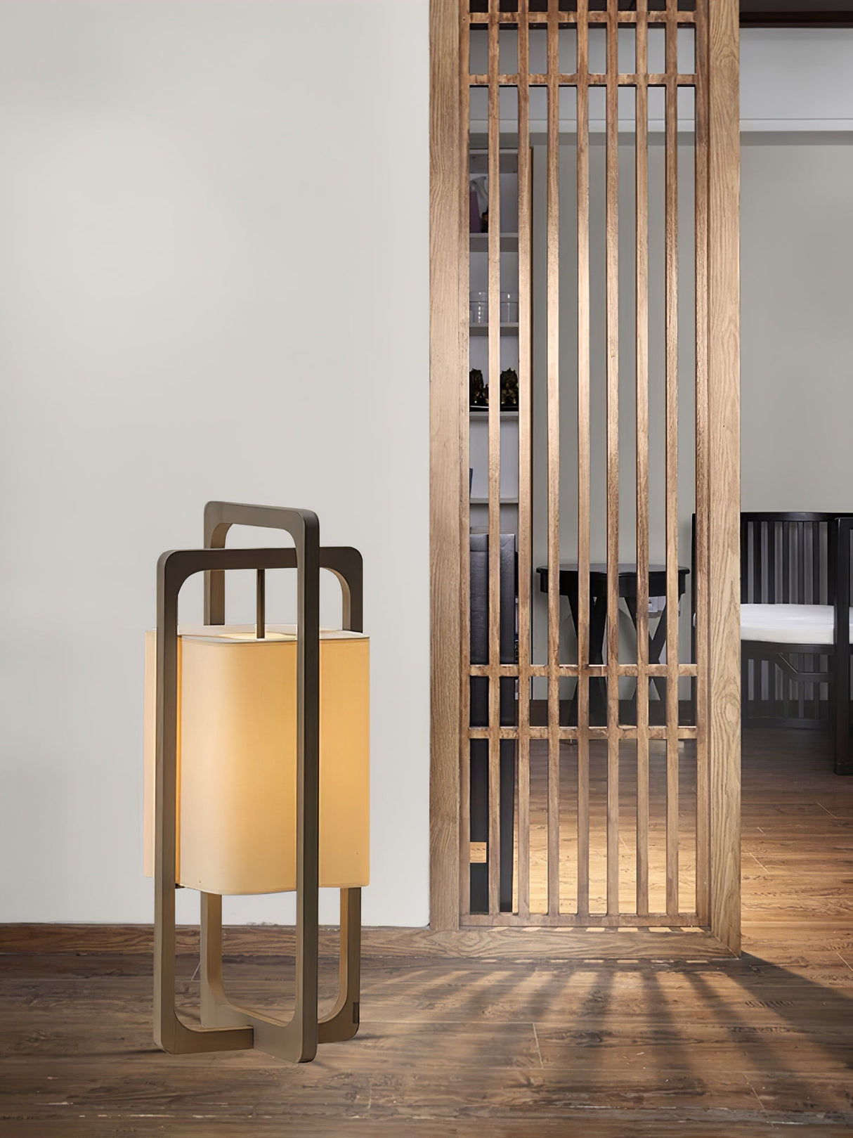 Modern Table Lamp  Dark Walnut Frame with Cotton Shade - Product detail 20