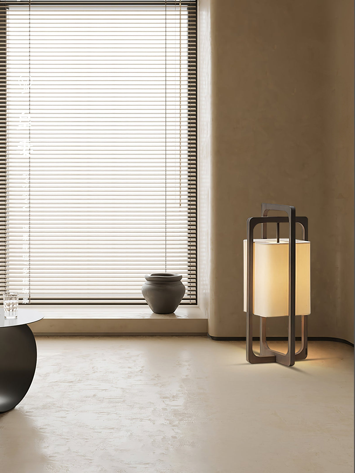 Modern Table Lamp  Dark Walnut Frame with Cotton Shade - Product detail 21
