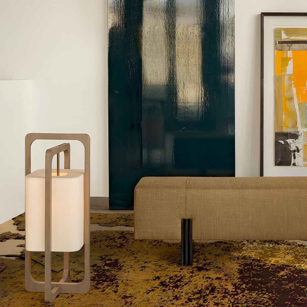 Modern Table Lamp  Dark Walnut Frame with Cotton Shade - Product detail 23