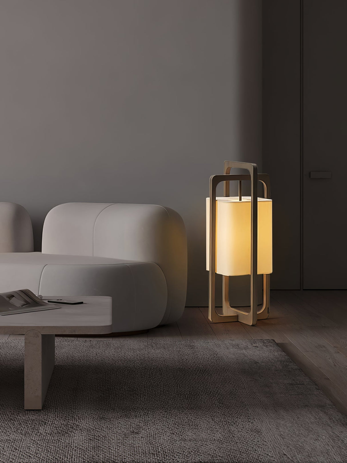 Modern Table Lamp  Dark Walnut Frame with Cotton Shade - Product detail 7