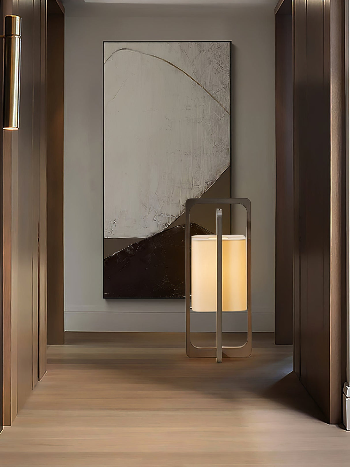 Modern Table Lamp  Dark Walnut Frame with Cotton Shade - Product detail 9