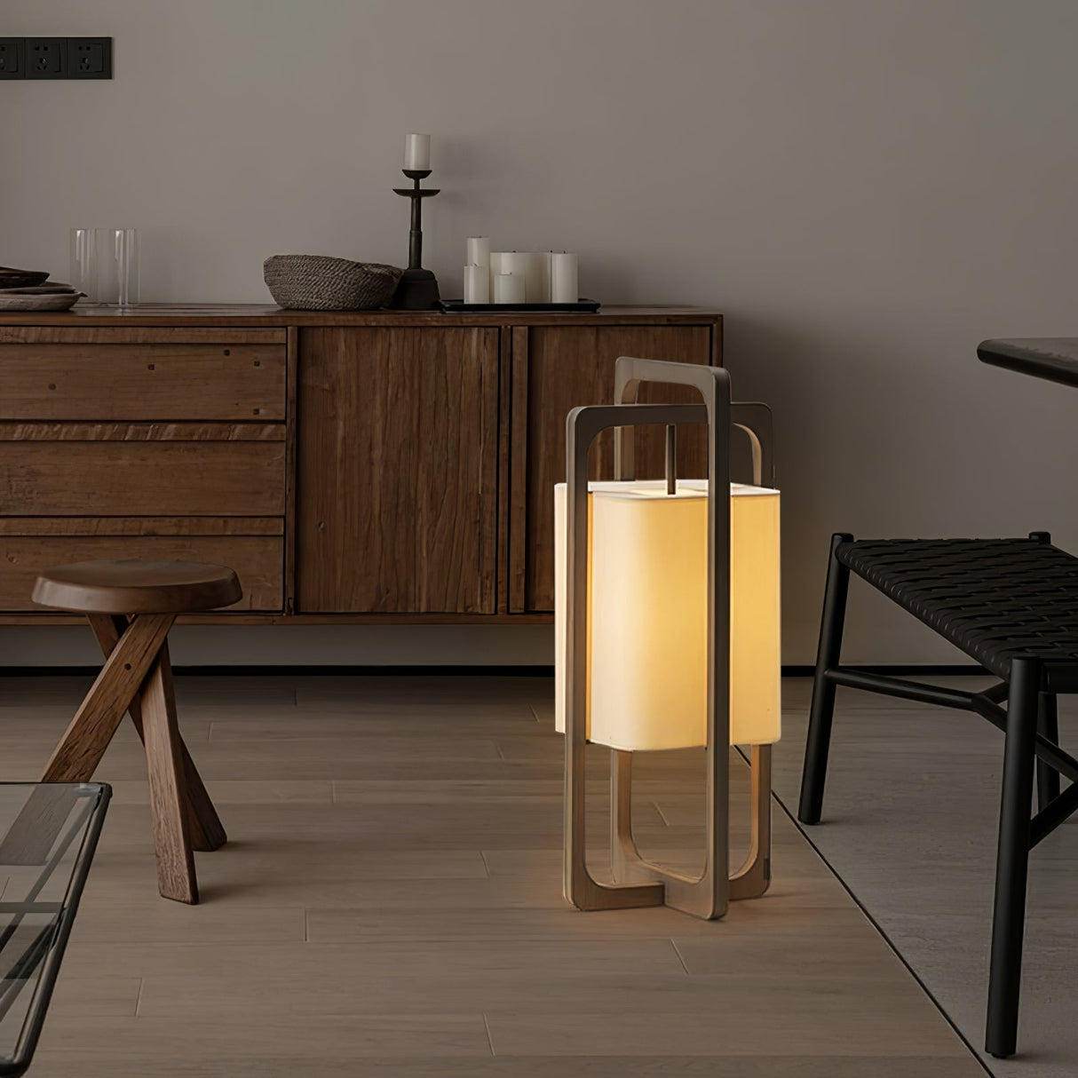 Modern Table Lamp  Dark Walnut Frame with Cotton Shade - Product detail 8