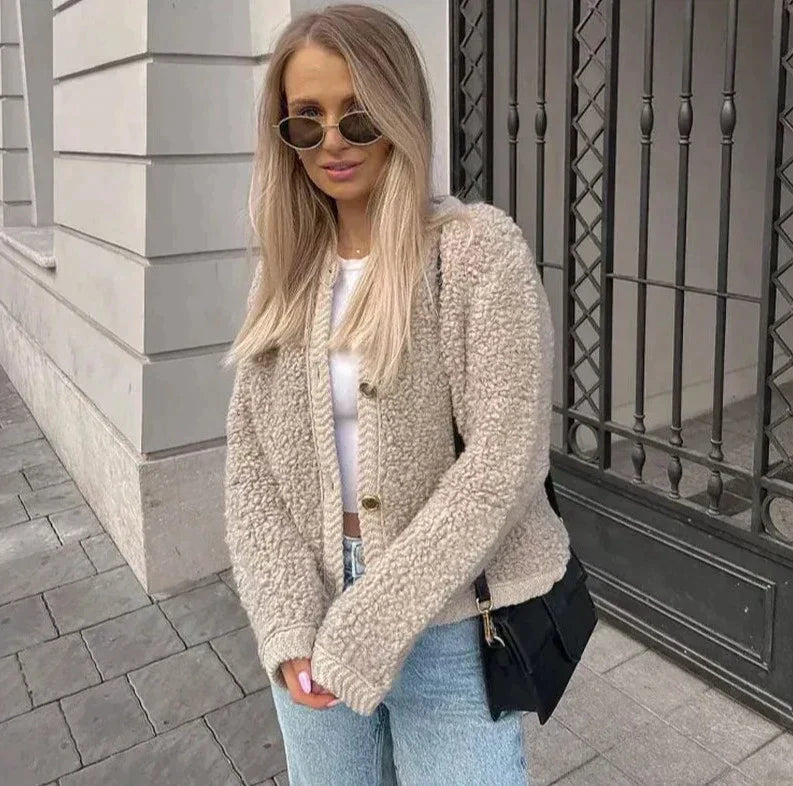 Teddy Fleece Jacket  Soft Button Front Loungewear - Product showcase