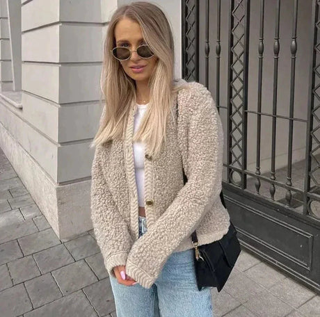 Teddy Fleece Jacket  Soft Button Front Loungewear - Product showcase