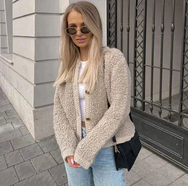 Teddy Fleece Jacket  Soft Button Front Loungewear - Product showcase