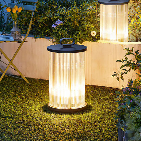 Solar Garden Lantern  Ribbed Glass with Black Frame - Detailed view