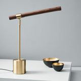 Modern LED Desk Lamp  Walnut Wood Gold Metal Design - Detailed view