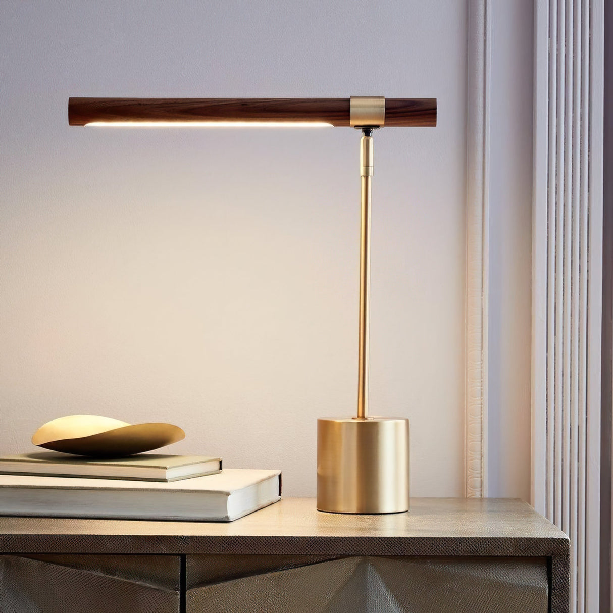 Modern LED Desk Lamp  Walnut Wood Gold Metal Design - Product detail 14