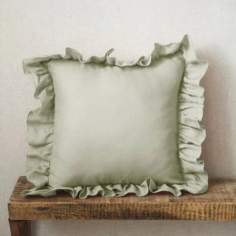 Linen Ruffle Pillow Cover  Soft Textured Decorative Cushion - Product showcase