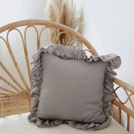 Linen Ruffle Pillow Cover  Soft Textured Decorative Cushion - Product detail 9