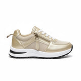 Womens Platform Sneakers  Golden Metallic Mixed Material Design - Detailed view
