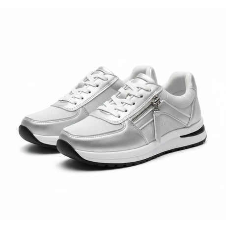 Womens Platform Sneakers  Golden Metallic Mixed Material Design - Product detail 10