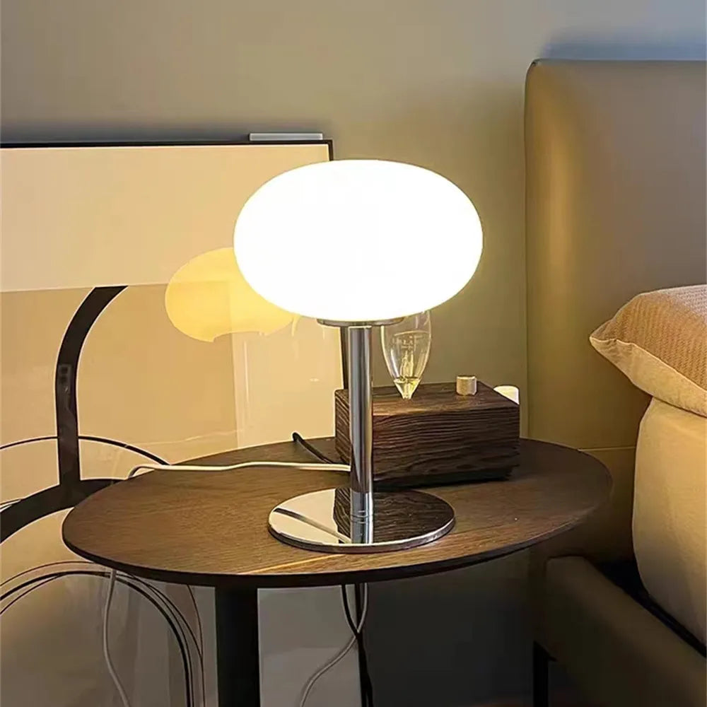 Modern Glass Table Lamp  Oval Shade With Chrome Base - Detailed view