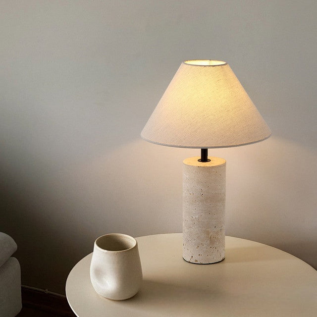 Minimalist Table Lamp  Natural Marble Base With Linen Shade - Product showcase