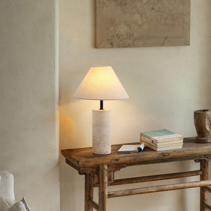 Minimalist Table Lamp  Natural Marble Base With Linen Shade - Product example
