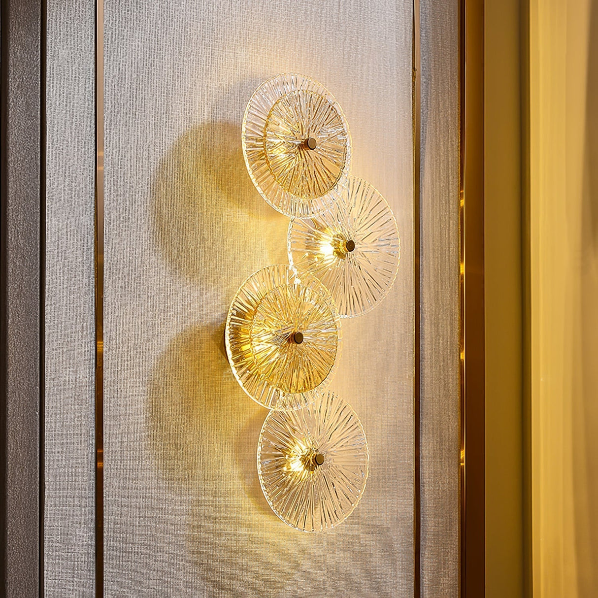 Modern Lotus Wall Light  Textured Glass Disc Design - Detailed view