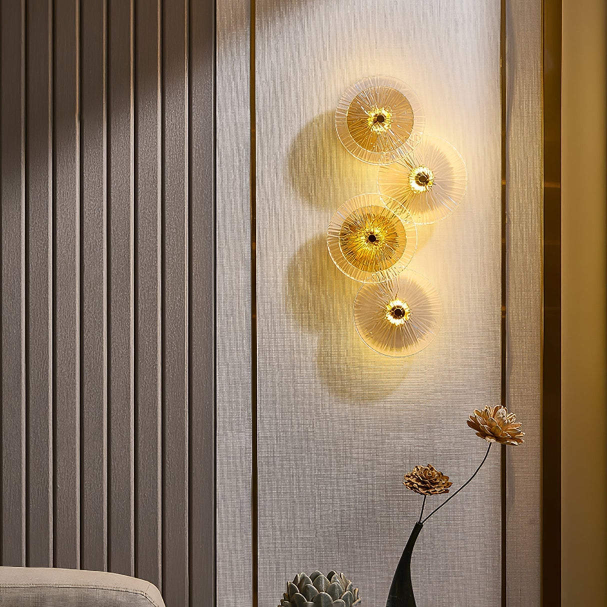 Modern Lotus Wall Light  Textured Glass Disc Design - Product example