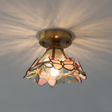 Butterfly Ceiling Light  Stained Glass Pink Floral Design - Product example