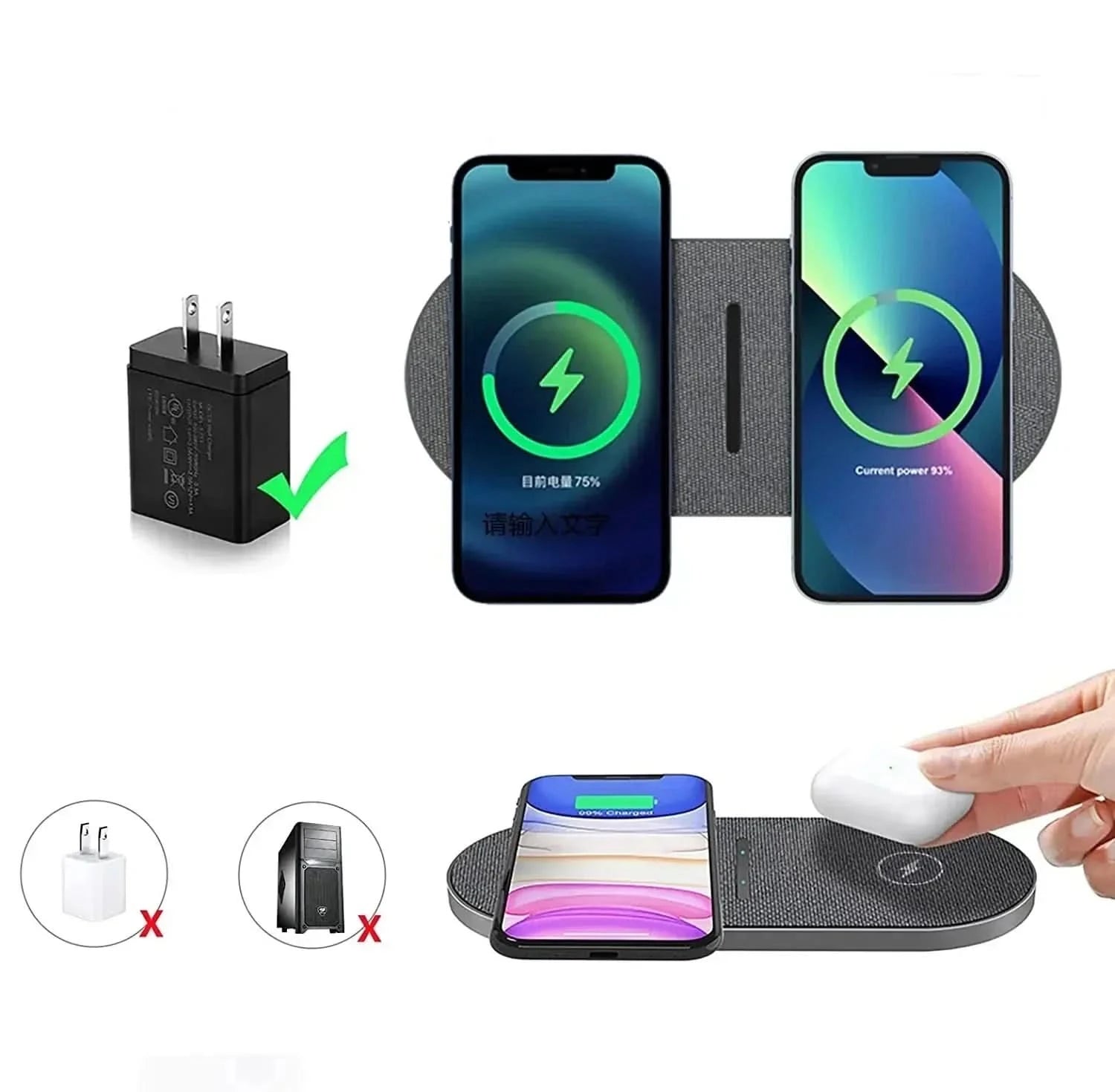 Wireless Charging Pad  Fast Charging Station with Fabric Finish - Product detail 4