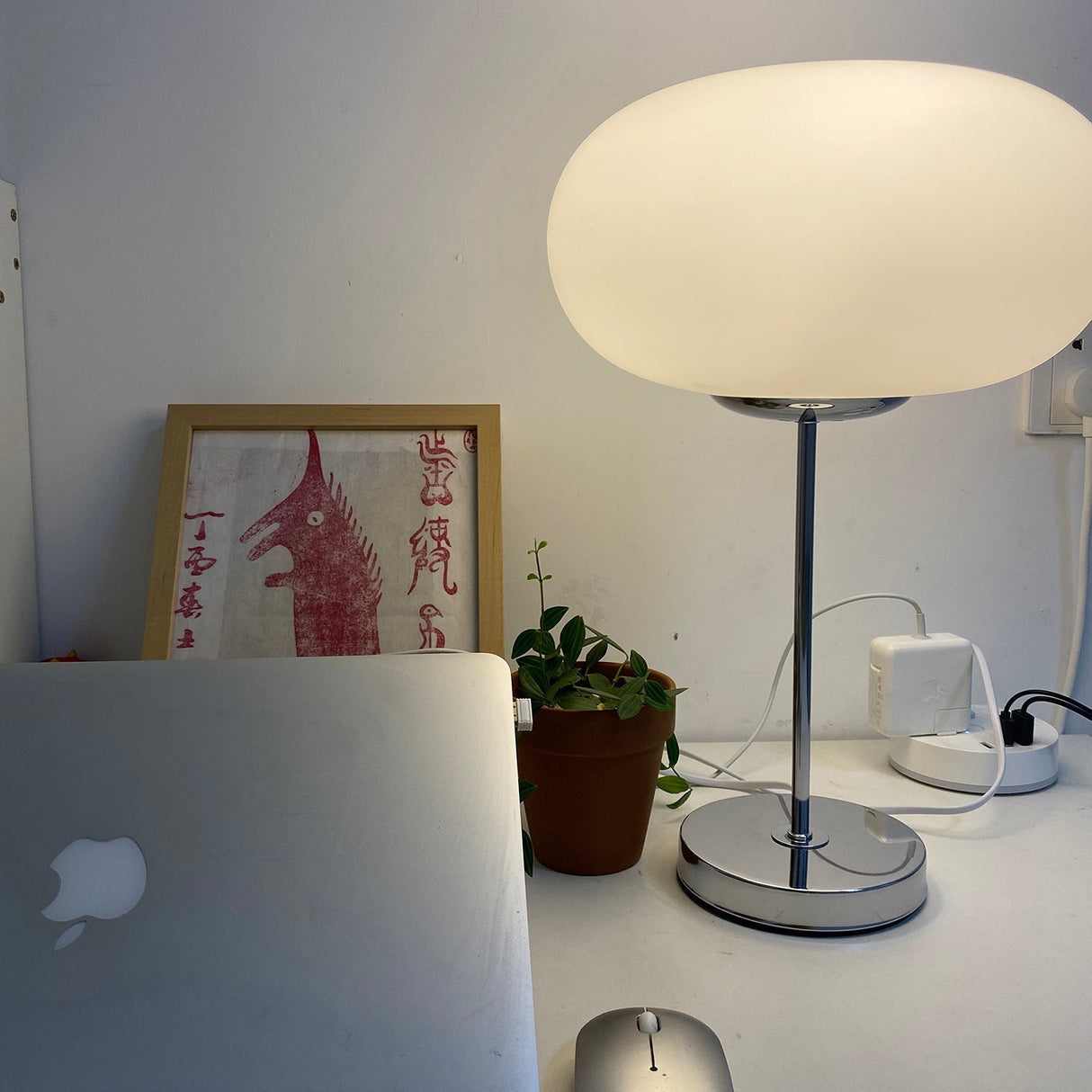 Modern Table Lamp  Opal Glass Dome With Chrome Base - Product detail 9