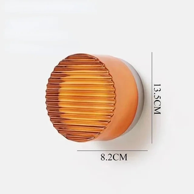 Round Wall Sconce Light  Ribbed Glass Warm LED Fixture - Product detail 9