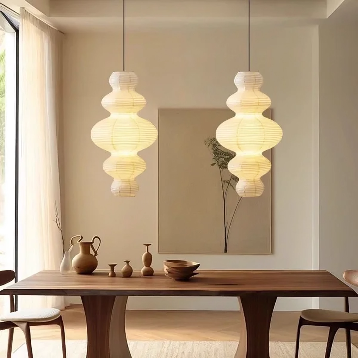 Japanese Rice Paper Pendant Light  Sculptural Layered Design - Product example
