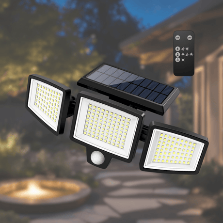 Solar Motion Security Light  Three Adjustable LED Heads with Remote - Product showcase