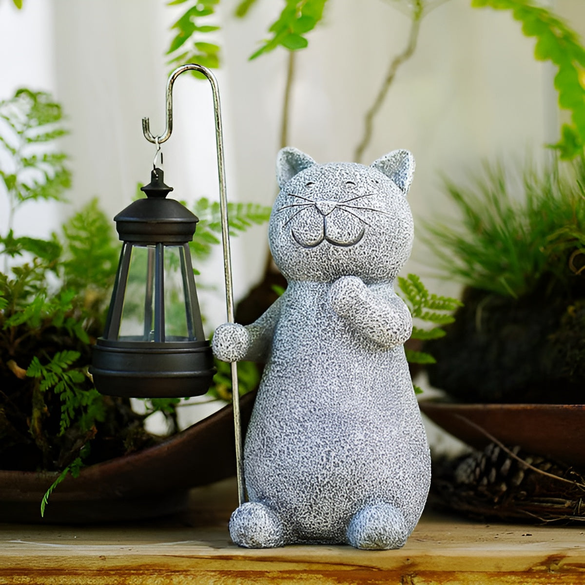 Solar Cat Garden Statue  Hand-Painted Stone Finish Outdoor Decor - Product detail 5