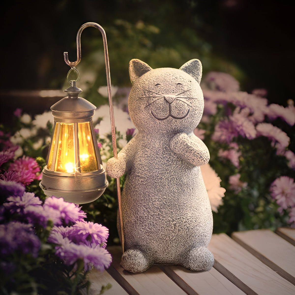 Solar Cat Garden Statue  Hand-Painted Stone Finish Outdoor Decor - Product detail 7