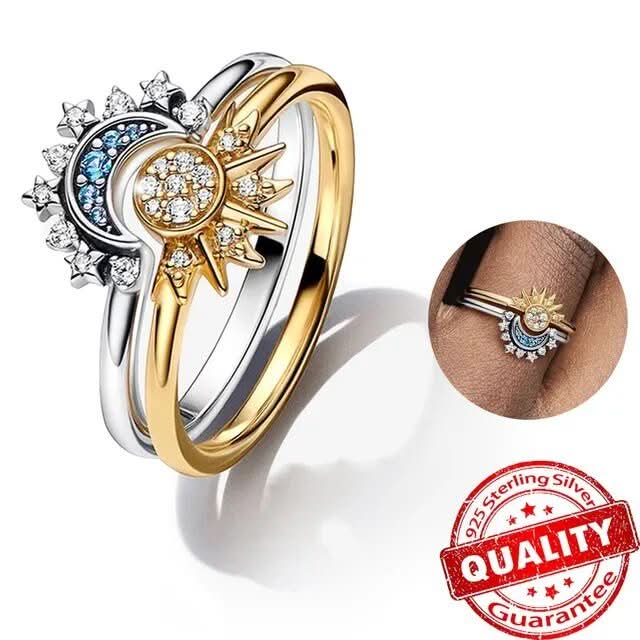 Moon Sun Ring  Sterling Silver Crystal Celestial Design - Product detail 7