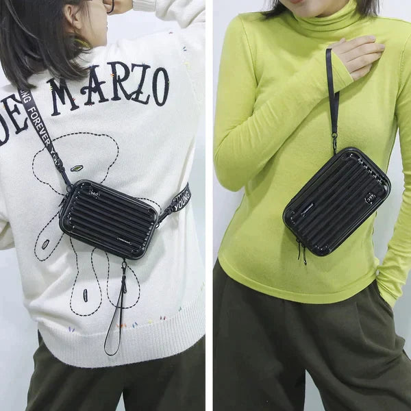 Hard Shell Crossbody Bag  Compact Ribbed Design with Adjustable Strap - Detailed view