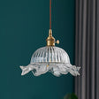 Vintage Glass Pendant Light  Ribbed Dome Brass Fixture - Product showcase