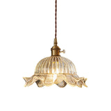 Vintage Glass Pendant Light  Ribbed Dome Brass Fixture - Product detail 4