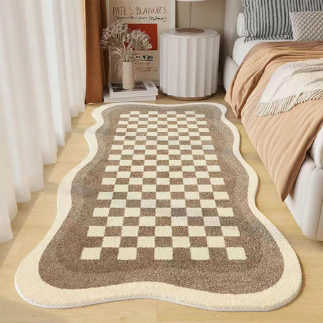 Checkerboard Bedside Rug  Soft Yellow Faux Cashmere Scalloped Edge - Product detail 4