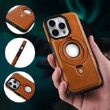 Magnetic iPhone Case with Ring Stand  Premium Brown Leather Design - Detailed view