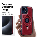 Magnetic iPhone Case with Ring Stand  Premium Brown Leather Design - Product example